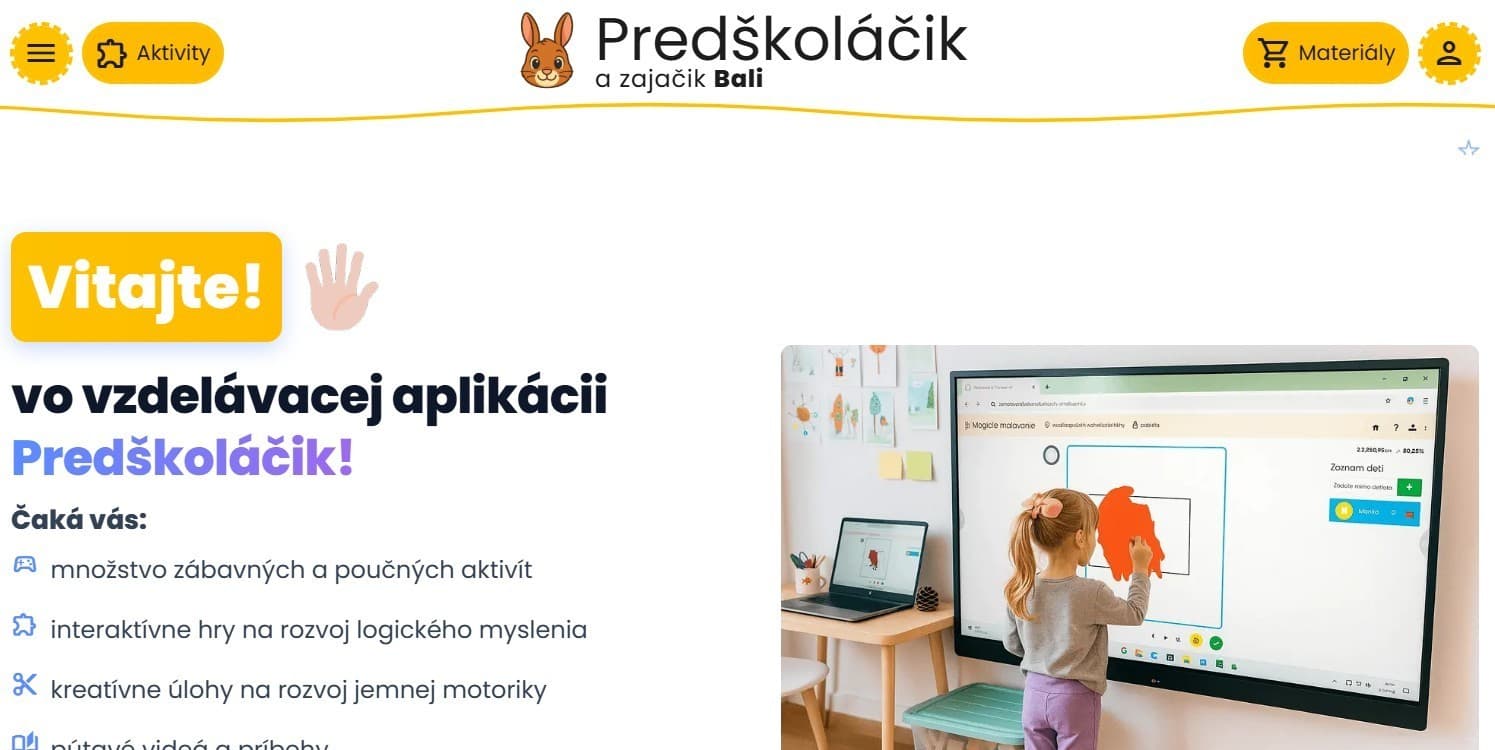 Screenshot aplikácie Predškoláčik – interaktívne vzdelávacie úlohy pre predškolské deti
